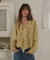 Open sheer blouse_mustard