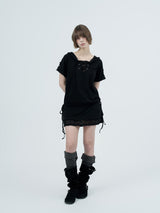アイレットレースフードワンピース / black