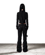 DOUBLE SIDE TAB BOOTS-CUT PANTS BLACK