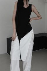 unbalanced layered tail sleeveless (4color)