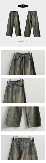 Mack Washing Stripe Diagonal Slot Denim Wide Pants