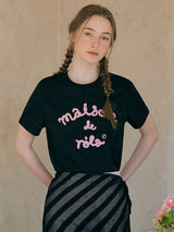 MAISON DE ROLA EMBROIDERY T-SHIRT BLACK