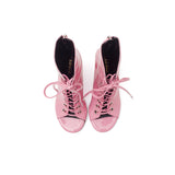 Eyelet Patent Lace-up Open Toe Heel(Pink)
