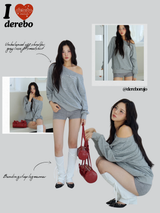 Unbalanced off-shoulder gray loose fit sweatshirt