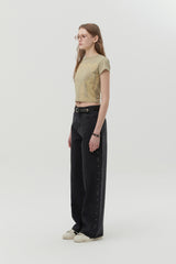 STRIPE WIDE FIT DENIM PANTS [CHARCOAL]