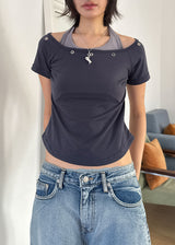 EYELET HALTER LAYER TEE (3color)