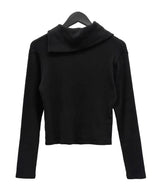 Sailor Collar Unbalanced Button Ribbed T-Shirt