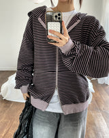 Paying Pigment Stripe Two Way Hooded Zip-Up