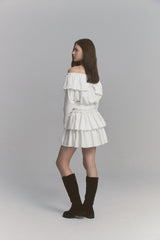 Tweed Cancan Frill Skirt White