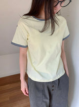 Lumiv Button Roll-up Color Matching Short Sleeve Tee