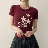 スタープリント✨サイド シャーリング スリム ショートスリーブ Tシャツ