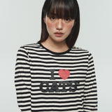 I LOVE CATS STRIPE SLIM LONG SLEEVE