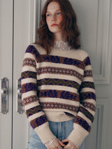 カシミアウールブレンドジャカードニット ベージュ