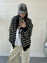 (UNISEX) Mesh Stripe Cropped Zip-up Knit
