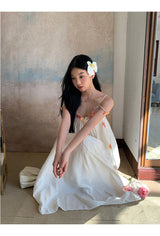 Mobile flower sleeveless long dress