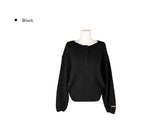 Nancy Henley Neck Button Round Patch Wool Knit