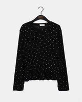 タピンドットレイヤードフリルVネックロングスリーブTシャツ