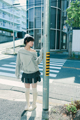 offshoulder ribbon hoodie(gray)