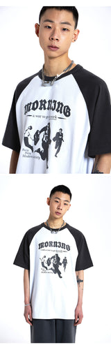 Modern Graphic Raglan T-Shirt-Charcoal