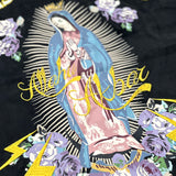 "BLESSED VIRGIN" ウォッシュドエンブロイダリーサテンシャツ