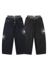Deep indigo camo sagging denim pants