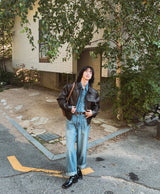 Brick pocket leather jacket