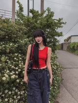 [U-DENIM/Planning Products] サマーピンタックワイドカーゴデニムパンツ
