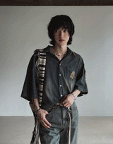 Summer shea damage washed denim half shirt