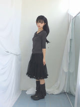 Lace V-Shirring Dot Top