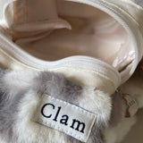 クラムラウンドポーチ_Fur Gray Checkerboard