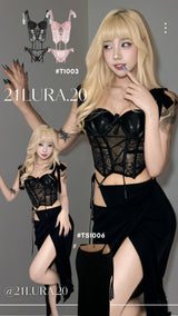 Lace mesh strappy corset