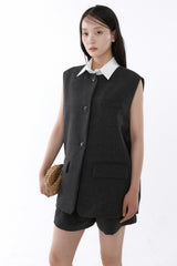 COLLARED SLEEVELESS JACKET_CHARCOAL