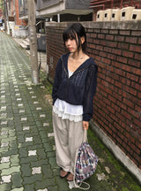 Linef Lace Summer Semi-Crop Hood Zip-Up
