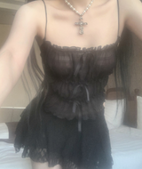 Bonir Shirring Lace Top (Black)