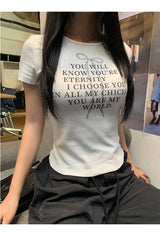 リボンレタリングラウンド半袖Tシャツ