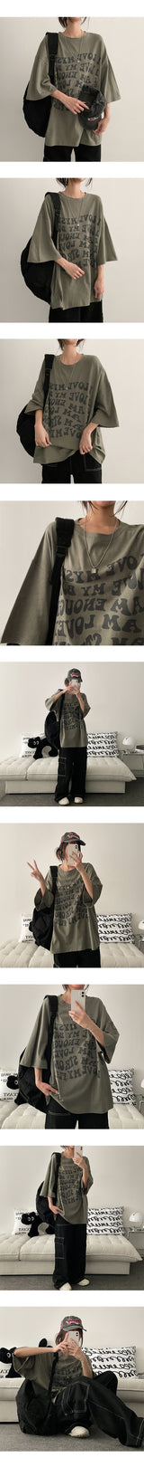 I Love Rounding Lettering Oversized Fit Short Sleeve Tee