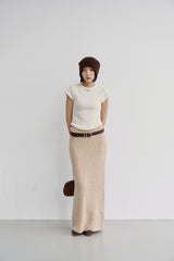 Ribbed Wool Maxi Skirt-KHAKI