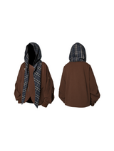 2510SWEAT_RELABEL Spatial Relations (Underlying Theme) Striped Check Detachable Hood Reversible Lapel Cropped Oversized Sweatshirt