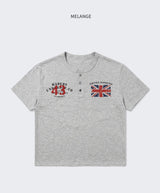 スラブヘンリーネッククロップドTシャツユニオンジャック メランジ
