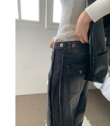 Dual Switch Gradient Flap Pocket Two-Way Snap Wide Pants (3 Colors)