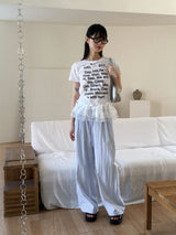 Weba Nylon Pintuck Banding Long Wide Pants