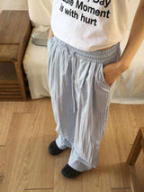 Weba Nylon Pintuck Banding Long Wide Pants