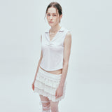 iron bar shirring collar sleeveless white