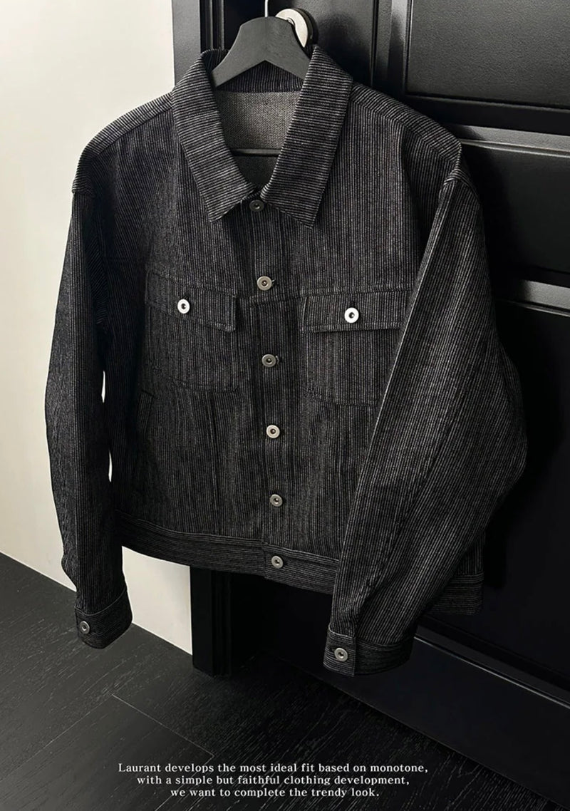 [LAURANTSEOUL] Stripe corduroy denim trucket jacket