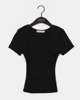 Monve Side Shirring V-neck T-shirt