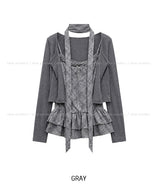 Bay Ruffle Check Cardigan Set