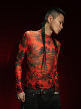 RTVG(RETROVEGAS) Chinese dragon fonts elasticity mesh clothing