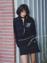 SNAP COLLAR SWEATSHIRT_SCALF SET (BLACK)