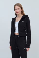 EARTHYUSE HOODIE ZIP-UP TOP - BLACK
