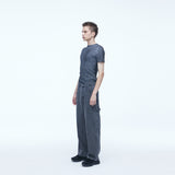Curved Carpenter Crack Denim Pants Grey